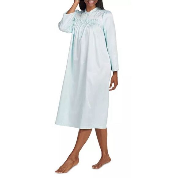 MISS ELAINE Women's Embroidered Button-Front Nightgown in Turquoise NWT Size XL - Picture 1 of 8
